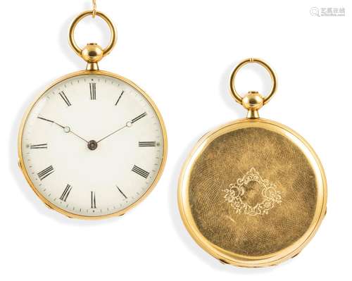 OROLOGIO DA TASCA IN ORO CON CATENA, SVIZZERA, CIRCA 1850