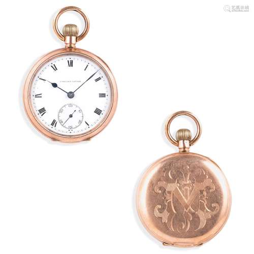 OROLOGIO DA TASCA IN ORO ROSSO CON MONOGRAMMA M.I., MOVIMENT...