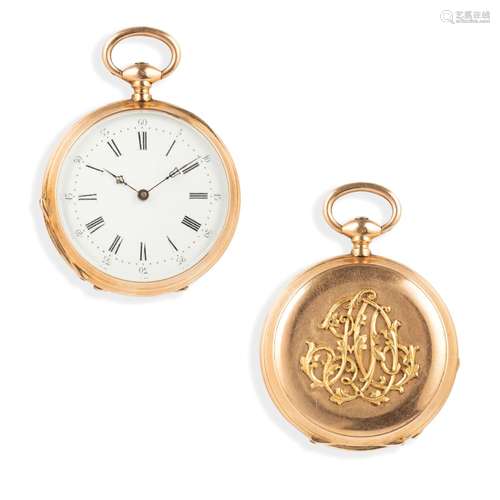 JONDET A PARIS, OROLOGIO DA TASCA IN ORO CON MONOGRAMMA IN R...