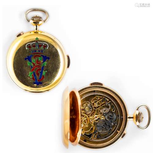 OROLOGIO DA TASCA IN ORO, CON MONOGRAMMA IN SMALTO VITTORIO ...