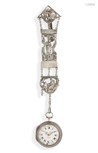 CHATELAINE IN ARGENTO CON OROLOGIO, INGHILTERRA CIRCA 1750