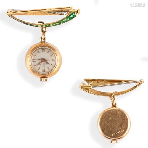 ETERNA, OROLOGIO A SPILLA IN ORO, SMALTI E DIAMANTI, CIRCA 1...