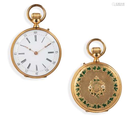 OROLOGIO DA TASCA IN ORO E FIORI SMALTATI, SVIZZERA 1870 CIR...