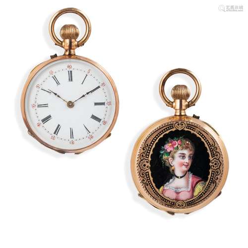 BOVET, OROLOGIO DA TASCA IN ORO CON MINIATURA DIPINTA IN SMA...