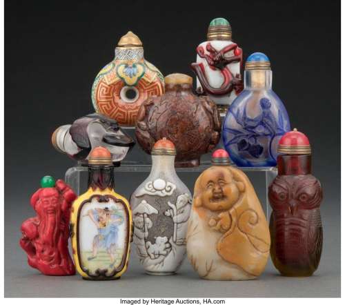 A Group of Ten Chinese Snuff Bottles Marks: (various) 3-1/4 ...
