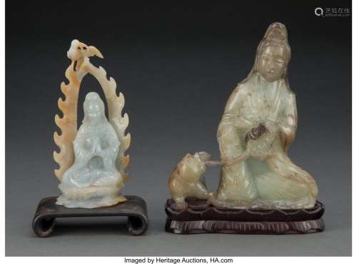 Two Chinese Carved Jade Guanyin Figures 7 x 5-3/4 x 2-1/2 in...