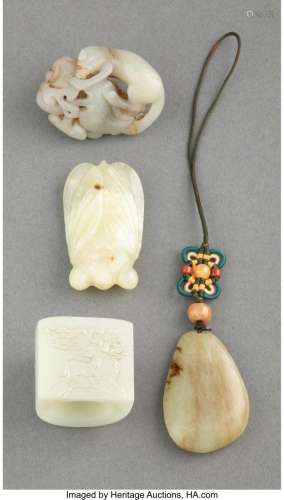 Four Chinese Carved Jade Articles 2 x 1-1/4 x 0-1/2 inches (...