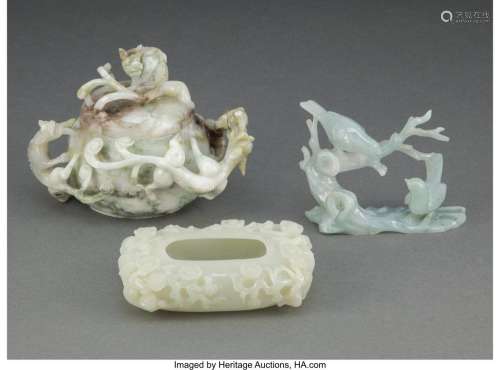 Three Chinese Carved Hardstone Articles 4-1/8 x 6-1/2 x 5-1/...