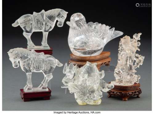 A Group of Five Chinese Carved Rock Crystal Figures 4-1/8 x ...