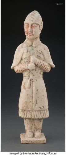 A Chinese Pottery Figure of a Standing Warrior 15 x 5-1/4 x ...