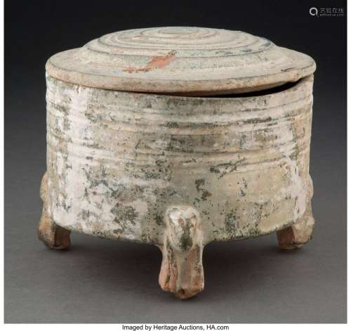 A Chinese Han Dynasty Green Glazed Earthenware Covered Tripo...
