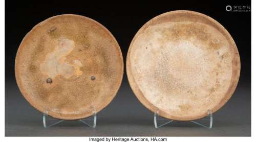 Two Chinese Crackle Glazed Ceramic Dishes 1-1/4 x 4-1/2 inch...