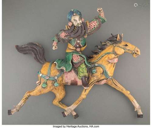 A Chinese Glazed Ceramic Figural Roof Tile 18-1/2 x 22 x 6 i...