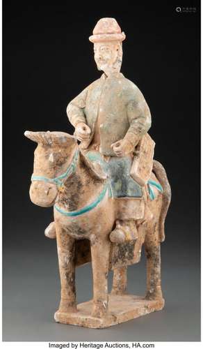 A Chinese Polychrome Ceramic Scribe on Horse