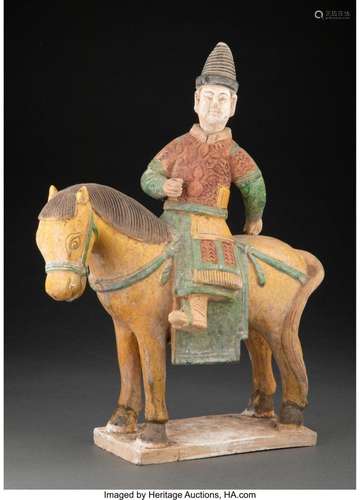 A Chinese Polychrome Ceramic Court Official on Horse