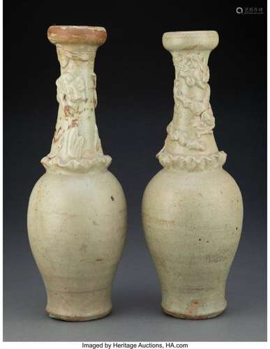 Two Chinese Yueyao Celadon Funerary Vases