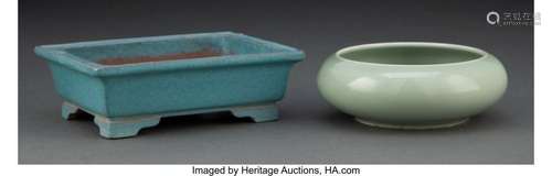 Two Chinese Ceramic Table Articles Marks water coupe: six-ch...