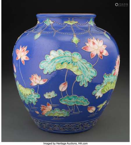 A Chinese Fahua Porcelain Lotus Jar