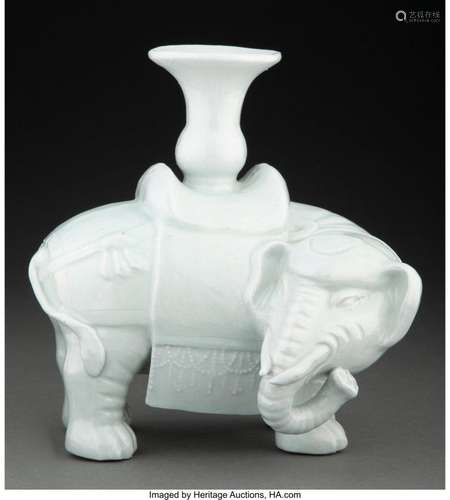 A Chinese Enameled Porcelain Elephant Candle Holder 8-3/4 x ...