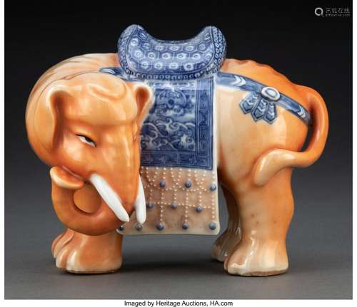 A Chinese Porcelain Elephant Figure 6-1/2 x 7 x 5 inches (16...