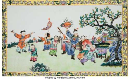 A Chinese Porcelain Plaque Depicting Children Marks: maker`s...