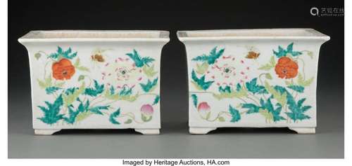 A Pair of Chinese Famille Rose Jardinières 6-1/4 x 9-1/4 x 6...