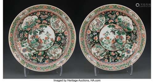 A Pair of Chinese Famille Verte Chargers 2-5/8 x 14-7/8 inch...