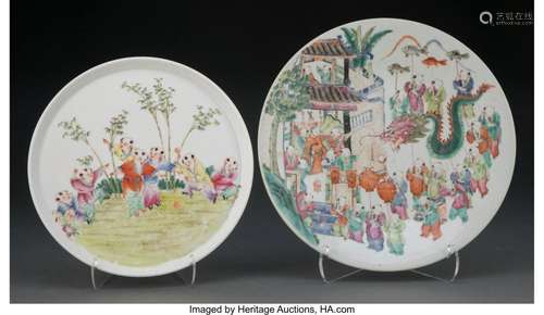 Two Chinese Famille Rose Dishes 1-3/4 x 11-1/2 inches (4.4 x...