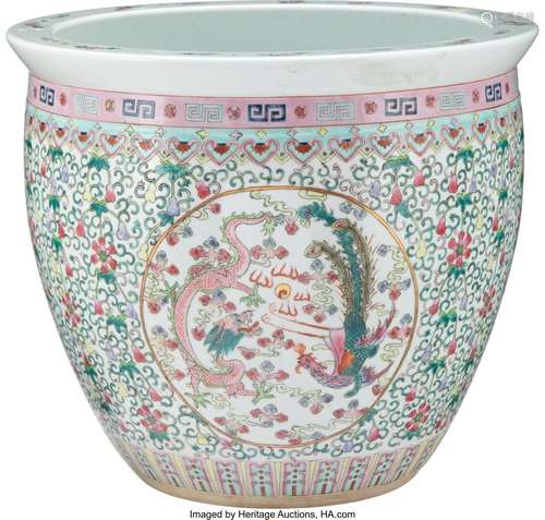 A Monumental Chinese Dragon and Phoenix Porcelain Fish Bowl ...