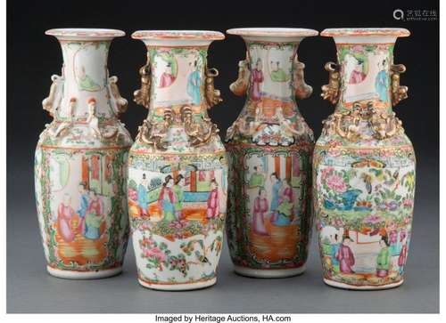 A Group of Four Chinese Export Rose Medallion Vases