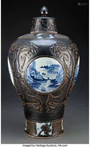 A Chinese Underglaze Blue and Brown Glazed Covered Jar