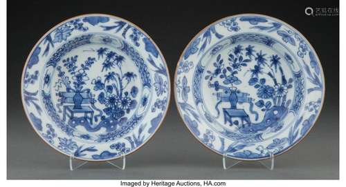 Two Chinese Blue and White Bowls 1-1/2 x 6-1/2 inches (3.8 x...