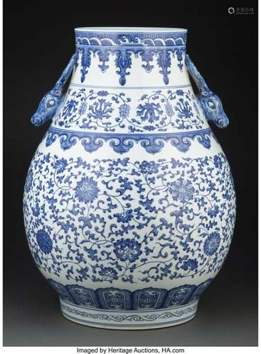 A Large Chinese Blue and White Vase Marks: six-character Qia...