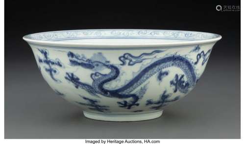 A Chinese Ming-Style Blue and White Bowl with Dragon and Pho...