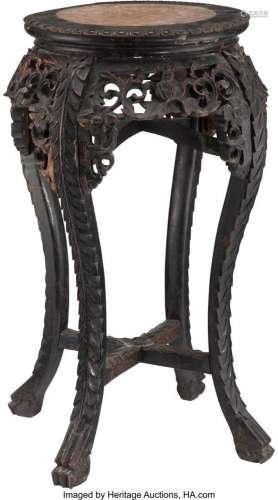 A Chinese Carved Hardwood Stand with Marble Top 24-1/2 x 15 ...