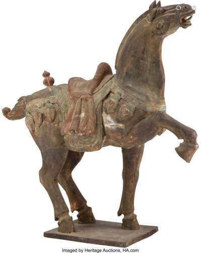 A Large Chinese Carved Wood Horse 40-1/2 x 10 x 42 inches (1...