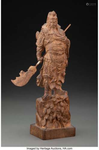 A Chinese Carved Figure of General Guangong 12 x 3-1/2 x 3 i...