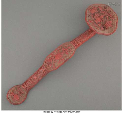 A Chinese Carved Cinnabar Lacquer Ruyi Scepter