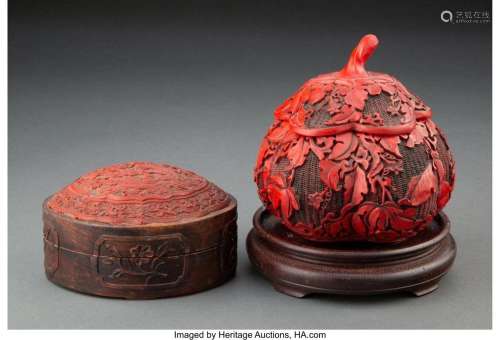 A Chinese Lacquer Inlaid Wooden Box with a Carved Resin Box ...