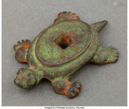 A Small Chinese Bronze Turtle 2-1/4 x 1-1/2 x 0-3/8 inches (...