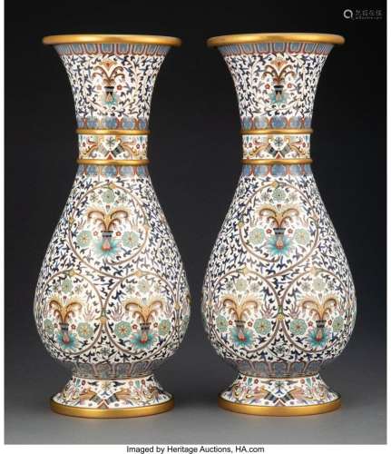 A Pair of Chinese Cloisonné Vases 15-1/4 x 6-1/2 inches (38....
