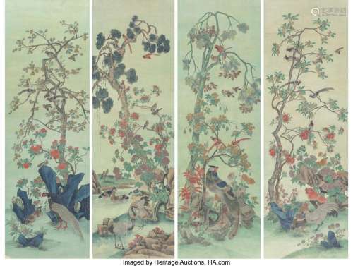 Chinese School (19th Century) Birds (Four Works) Ink and col...