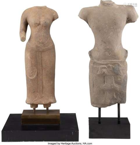 A Pair of Khmer Sandstone Torsos male torso: 16 x 9 x 3-1/2 ...