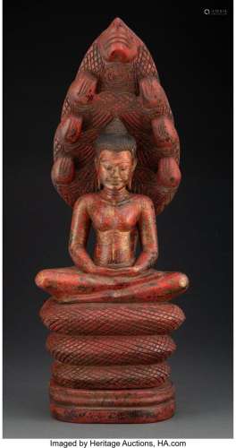 A Southeast Asian Carved Wood Naga Figure 22-1/2 x 8-3/4 x 5...