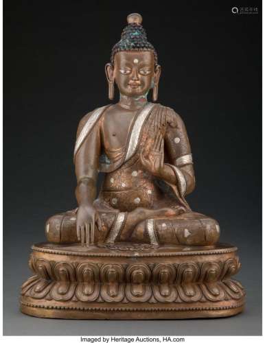 A Sino-Tibetan Copper Alloy Buddha Figure 15 x 11 x 7-1/2 in...