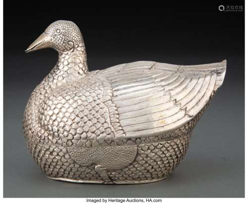A Southeast Asian Pewter Duck Form Covered Bowl Marks: artis...