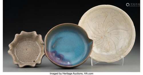Three Asian Glazed Ceramic Bowls 2 x 6-3/4 inches (5.1 x 17....