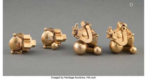 Two Pairs of South Asian Gilt Earrings 2-1/8 x 1-3/4 x 1-3/4...