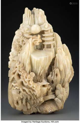 A Japanese Carved Hardstone Boulder 18 x 9 x 4-1/2 inches (4...