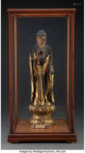 A Japanese Carved Giltwood Guanyin Accompanied by Glass Disp...